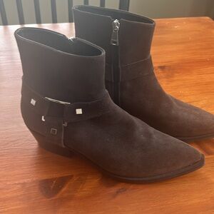 MA&LO-Italy-Laiss-Dark Brown Suede Ankle Boots-Side Zip-buckle-Sz40EU Cowboy